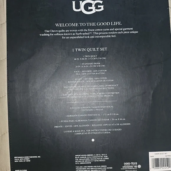UGG Dawn Twin OATMEAL Quilt Set  100% Cotton. Great For College NEW Tw/Txl Bed - Picture 4 of 6